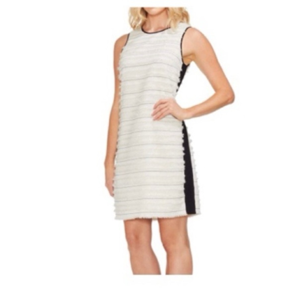 Vince Camuto Fringe Striped‎ Sheath Dress In Pearl Ivory NWT